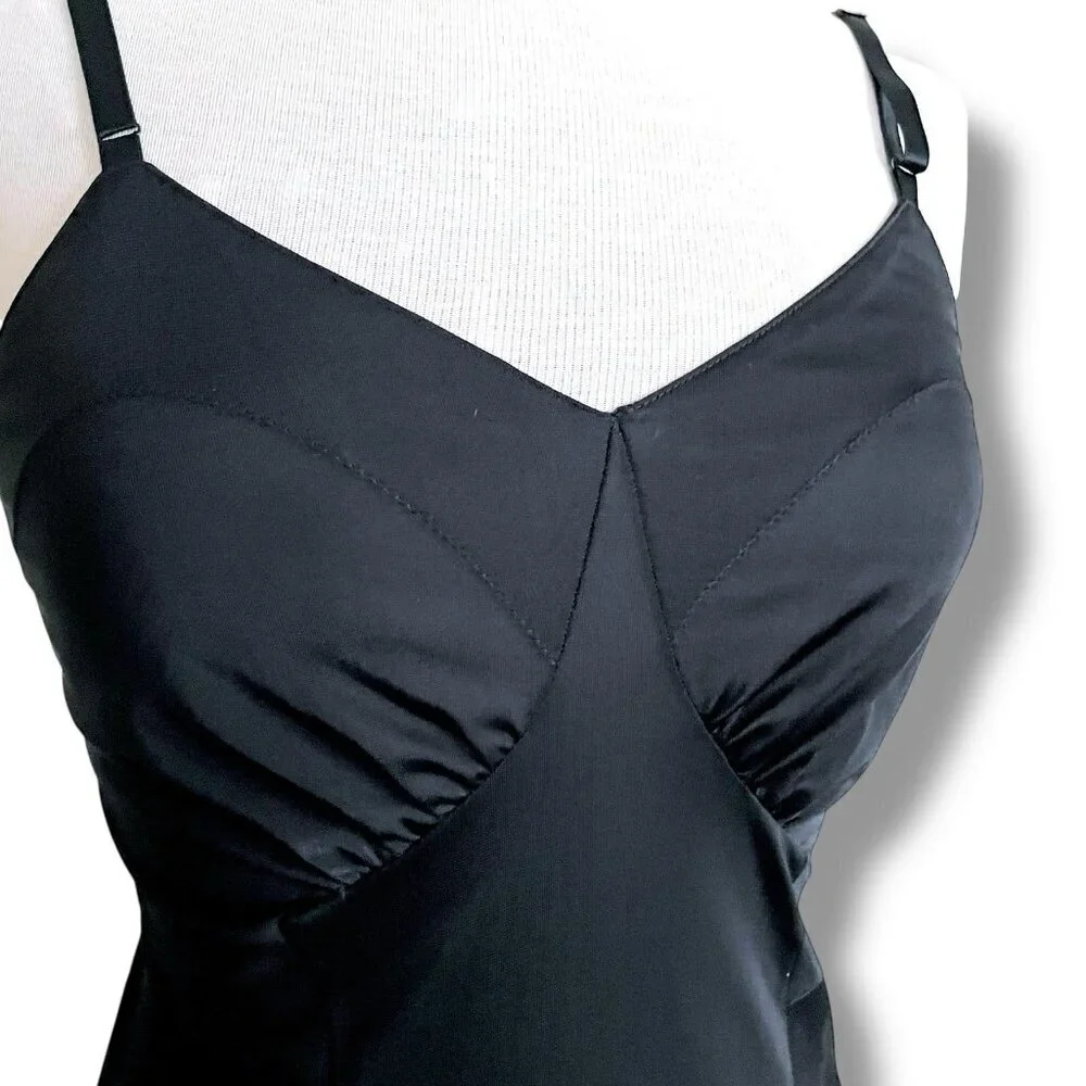 Vintage 1950s Luxite Holeproof Black Nylon Full Slip Womens Sz 34 Pin Up Vamp